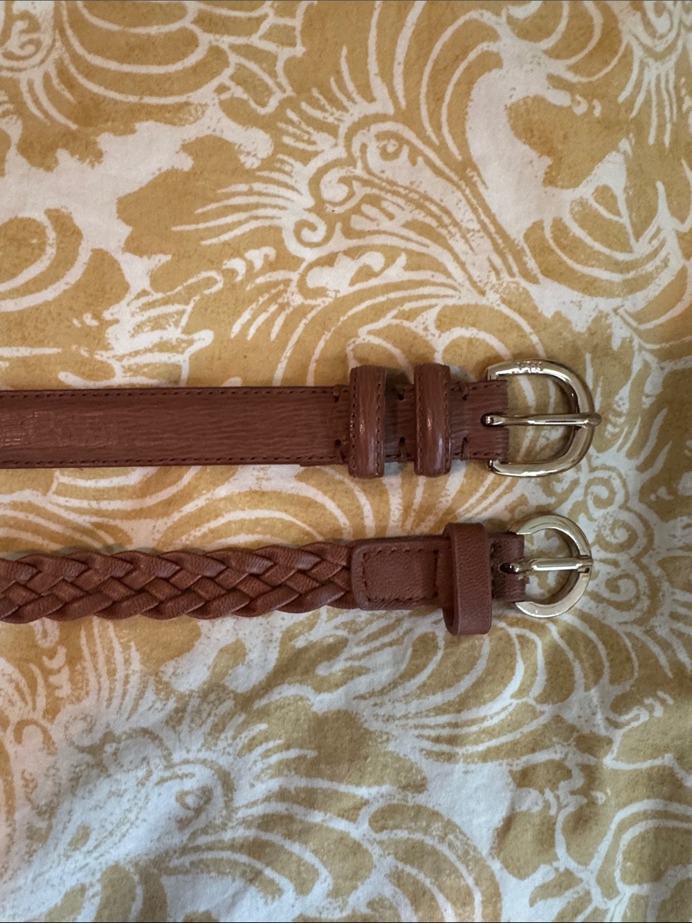 Set of 2 Brown Women's Braided and Smooth Thin Belts